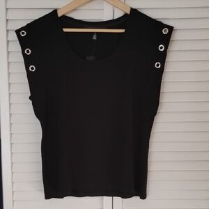 White House Black Market Black Muscle Tee with Silver Grommets